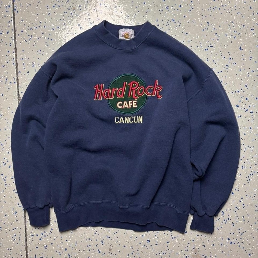 Hard Rock Cafe Cancun Navy Mens Large Sweatshirt Crewneck Pullover Mexico